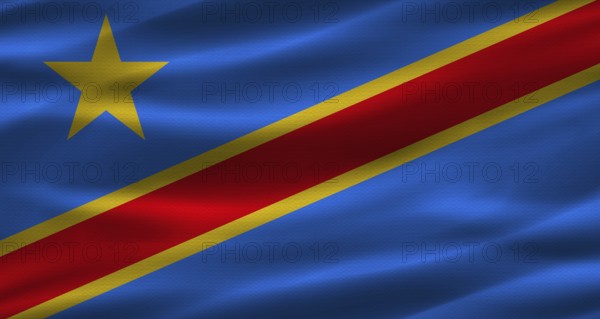 Democratic Republic of the Congo flag with fabric texture. Realistic flag of the Democratic Republic of the Congo waving