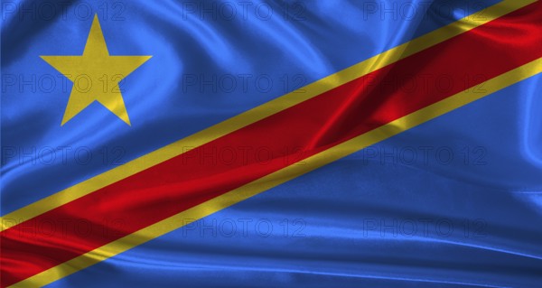 National flag of the Democratic Republic of the Congo with cloth texture. Democratic Republic of the Congo flag with realistic texture background