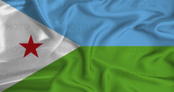 Realistic Djibouti flag waving. Close up of flag of Djibouti with cloth texture