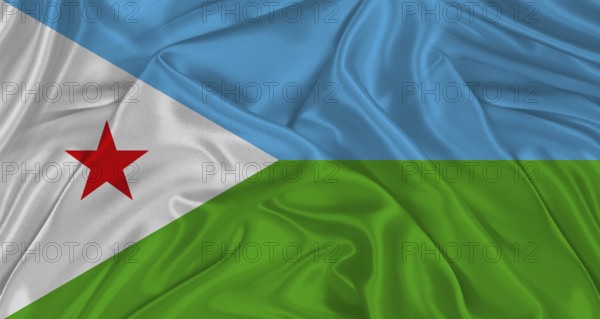 Djibouti flag with fabric texture. Realistic flag of Djibouti waving, National flag