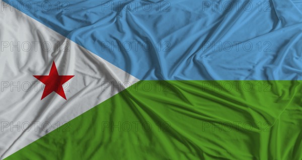 Djibouti flag with fabric texture background. National flag of Djibouti with cloth texture