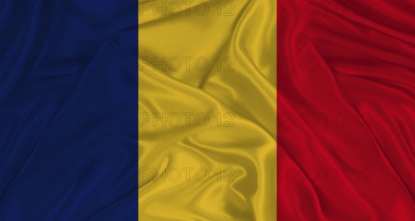 Chadian flag with fabric texture. Realistic flag of Chad waving, National flag