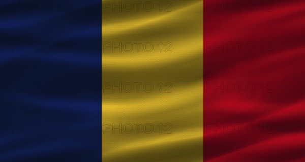 Chadian flag with fabric texture. Realistic flag of Chad waving