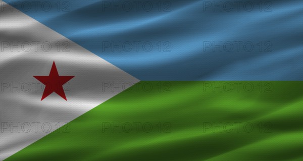 Djibouti flag with fabric texture. Realistic flag of Djibouti waving