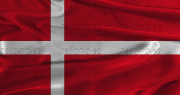 Flag of Denmark with fabric textured background. Close up of National flag of Denmark with realistic texture