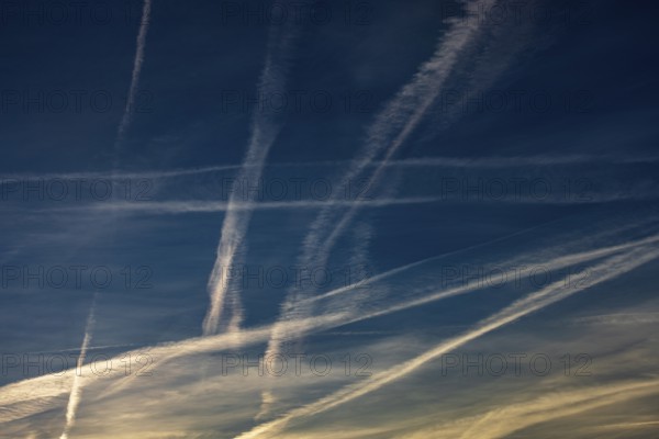 Contrails in the evening sky, Austria