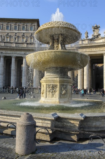 Fountain Fountain of Bernini on St. Peter's Square in front of St. Peter's Basilica, Vatican City, Vatican, Rome, Lazio, Italy