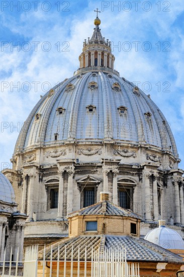 View of dome of St. Peter's Basilica built by Michelangelo, Vatican City, Vatican, Rome, Lazio, Lazio, Italy