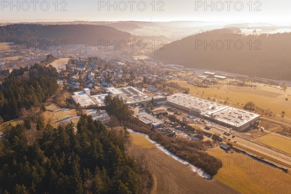 Industrial site nestled in hilly, wooded landscape, Glatten, Freudenstadt district, Germany