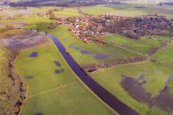 Hunte near Colnrade in winter with new biotopes, Conrade, Lower Saxony, Germany