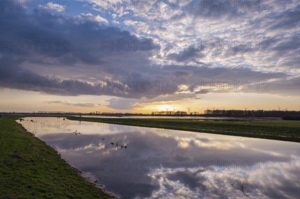 Hunte at sunset, Ochsenmoor, Hüde, Lower Saxony, Germany