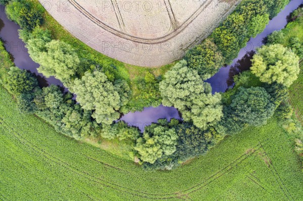 Aerial view of Hunte, Dötlingen, Lower Saxony, Germany