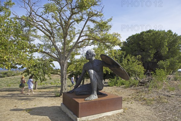 Bronze statue in the Roman archaeological site of Aleria, Haute-Corse department, Corsica, Mediterranean Sea, France