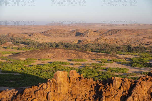 Desert landscape with riverbed of the Ugab River, Erongo, Damaraland, Namibia