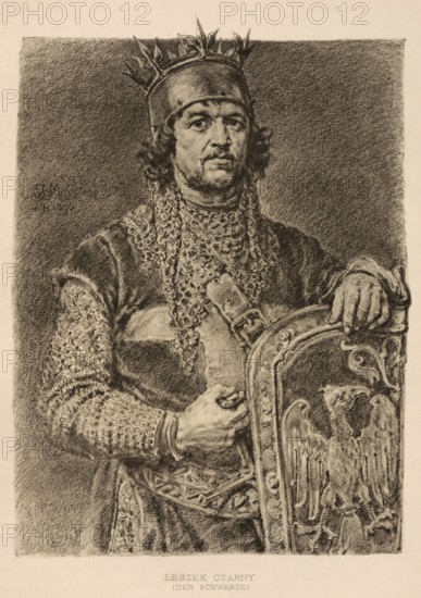 Leszek the Black, Leszek II Czarny, (b. 1241, d. 30 September 1288) from 1261 Duke of Sieradz, from 1267 Duke of Leczyca, from 1273 to 1278 Duke of Kujawy in Inowroclaw, and from 1279, as Leszek II, Duke of Lesser Poland in Sandomierz and Krakow, by the latter Senior Duke of Poland, authentic, digitally restored reproduction from a 19th century original, exact date of depiction unknown, historical