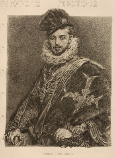 Henry III of France (born 19 September 1551 in Fontainebleau, died 2 August 1589 in Saint-Cloud), baptised Alexandre-Édouard, Duke of Anjou, also known as Henri of Valois, was elected King of Poland-Lithuania from 1573 to 1574 as Henryk Walezy, authentic, digitally restored reproduction from a 19th century original, exact date of depiction unknown, Historical