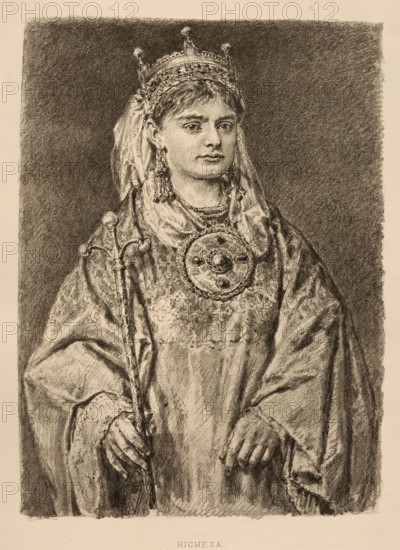 Rikissa of Poland, also known as Richeza or Ryksa Boleslawowna (born 12 April 1116, died after 25 December 1156) was a Polish princess from the Polish Piast dynasty. She was married three times, during her first and third marriages she was Queen of Sweden, authentic, digitally restored reproduction from a 19th century model, exact date of depiction unknown, Historical