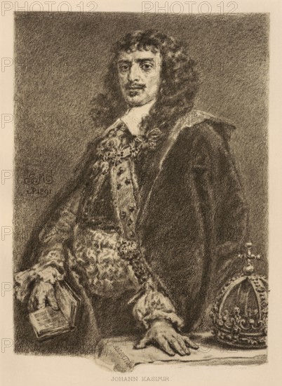 John II. Kasimir Wasa, Kazimierz Waza, Lithuanian: Jonas Kazimieras Vaza, (born 21 March 1609 in Krakow, died 16 December 1672 in Nevers) from the Swedish Wasa dynasty. December 1672 in Nevers) from the Swedish Wasa dynasty was the elected ruler of the Polish-Lithuanian Commonwealth from 1648 to 1668 as King of Poland and Grand Duke of Lithuania and the titular King of Sweden until the end of his life, authentic, digitally restored reproduction from a 19th century original, exact date of depiction unknown, Historical