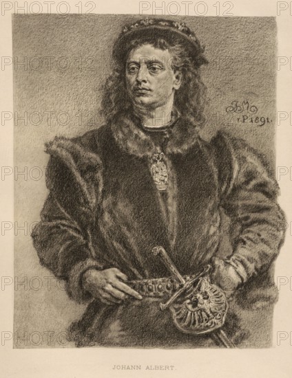 Johann I Albrecht, Jan I Olbracht, (born 27 December 1459 in Krakow, died 17 June 1501 in Thorn) was King of Poland from 1492 until his death, authentic, digitally restored reproduction from a 19th century original, exact date of depiction unknown, Historical