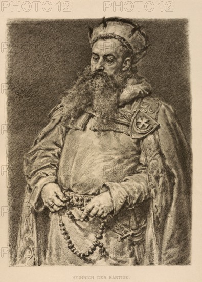 Henry I, Henry I of Poland, Henry the Bearded, Henryk I Brodaty, (born around 1165 in Glogau, died 19 March 1238 in Crossen an der Oder) was Duke of Silesia from 1201 and Senior Duke of Poland from 1232, authentic, digitally restored reproduction from a 19th century original, exact date of depiction unknown, Historical