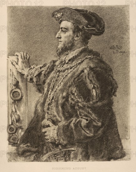 Sigismund II. August, Zygmunt II. August, (1 August 1520 in Krakow, Poland, died 7 July 1572 in Knyszyn, Poland) was Grand Duke of Lithuania from 1529 as Sigismund III and King of Poland from 1530 as Sigismund II. King of Poland, authentic, digitally restored reproduction from a 19th century original, exact date of depiction unknown, historical