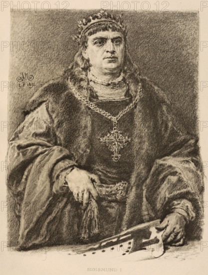 Sigismund the Old, Polish Zygmunt I Stary, (1 January 1467 in Kozienice, died 1 April 1548 in Krakow) was King of Poland from 1507 as Sigismund I, authentic, digitally restored reproduction from a 19th century original, exact date of depiction unknown, Historical