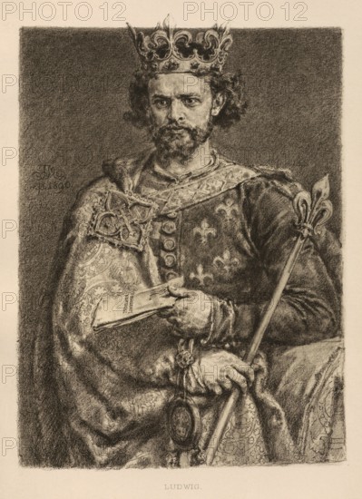 Louis the Great, Ludwik Wegierski Andegawenski, Louis the Hungarian or of Anjou, (born 5 March 1326 in Visegrád, died 10 September 1382 in Trnava) from the House of Anjou was King of Hungary and Croatia from 1342 until his death, from 1370 also King of Poland, authentic, digitally restored reproduction from a 19th century original, exact date of depiction unknown, historical