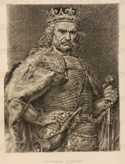 Wladyslaw I Ellenlang, Wladyslaw I Lokietek, born 1260, died 2 March 1333) was, as Wladyslaw IV, Senior Duke of Poland (dux Regni Poloniae) from 1306, and from 1320, as Wladyslaw I, King of Poland, authentic, digitally restored reproduction from a 19th century original, exact date of depiction unknown, Historical