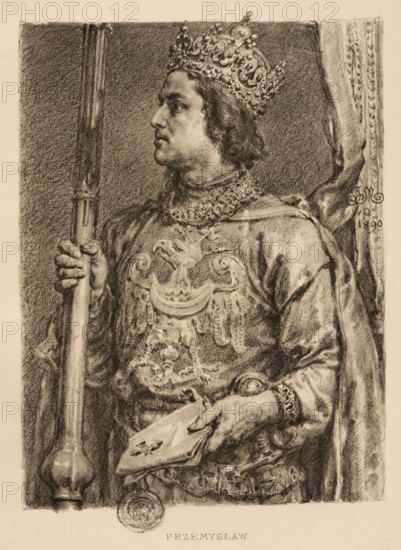 Przemys I, also Przemyslaw I, born between June 5, 1220 and June 4, 1221, died June 4, 1257, was Duke of Greater Poland from 1239, authentic, digitally restored reproduction from a 19th century model, exact date of presentation unknown, historical