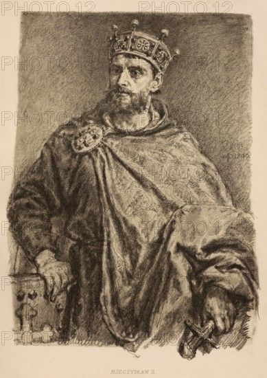 Mieszko II Lambert (born 990, died 10 May 1034) was King of Poland from 1025, authentic, digitally restored reproduction from a 19th century original, exact date of depiction unknown, Historical