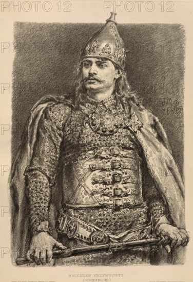 Boleslaw III Schiefmund (Polish: Boleslaw III Krzywousty, born 20 August 1085 in Krakow, died 28 October 1138, Duke of Poland from 1102 and sole ruler from 1107, authentic, digitally restored reproduction from a 19th century model, exact date of depiction unknown, Historical