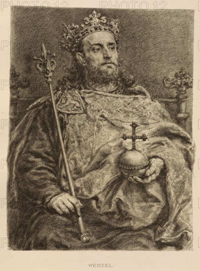 Wenceslas II, Waclaw II, (born 27 September 1271, died 21 June 1305 in Prague) was King of Bohemia from 1278 and King of Poland from 1300 as Wenceslas I, authentic, digitally restored reproduction from a 19th century original, exact date of depiction unknown, Historical