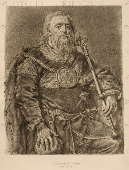 Mieszko the Old, Mieszko III Stary, (born 1126, died 13 March 1202 in Kalisz) was Duke of Greater Poland from 1138 to 1177/79 and from 1181/82 to 1202, as well as 1173 - 1177 and 1198 - 1202 as Mieszko III Senior Duke of Poland, authentic, digitally restored reproduction from a 19th century original, exact date of depiction unknown, Historical