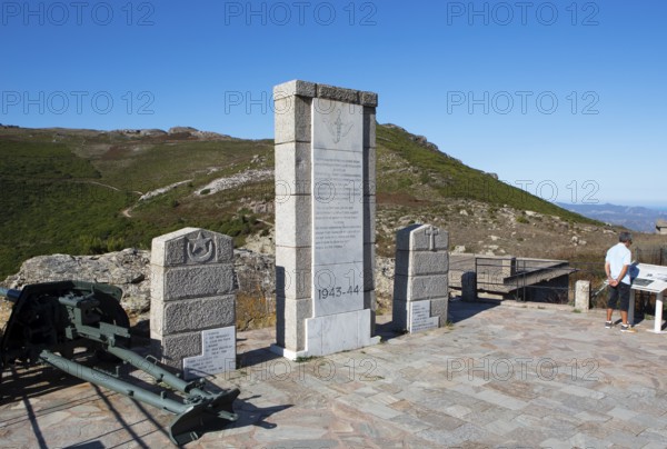 Monument at Teghime or Col des Goumiers Pass, Cap Corse, Haute-Corse Department, Corsica, Mediterranean Sea, France