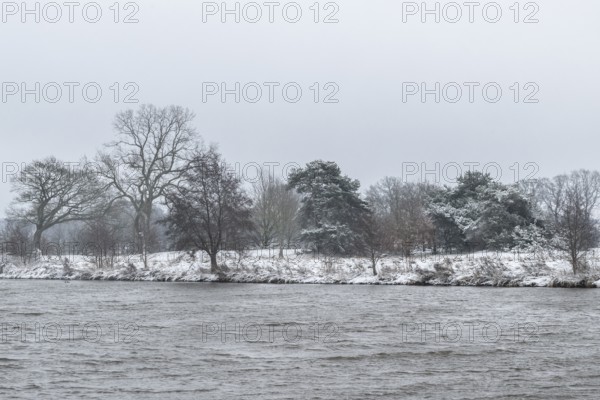 Winter landscape on the Ems, Emsland, Lower Saxony, Germany