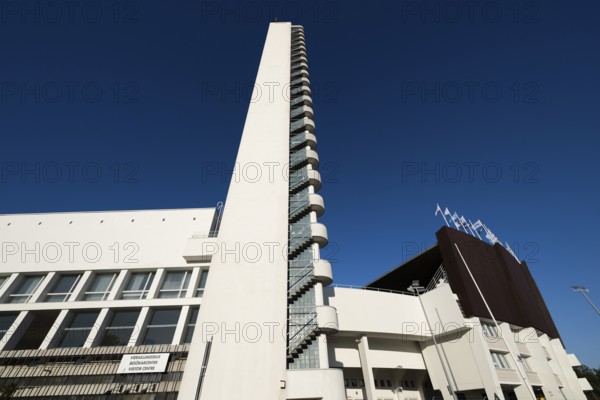 Tower with external staircase, Olympic Stadium, architects Yrjö Lindegren and Toivo Jäntti, Helsinki, Finland