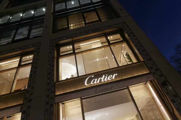 Maison Cartier Auf der Kö jewelry store, evening, luxury shopping, Düsseldorf, North Rhine-Westphalia, Germany