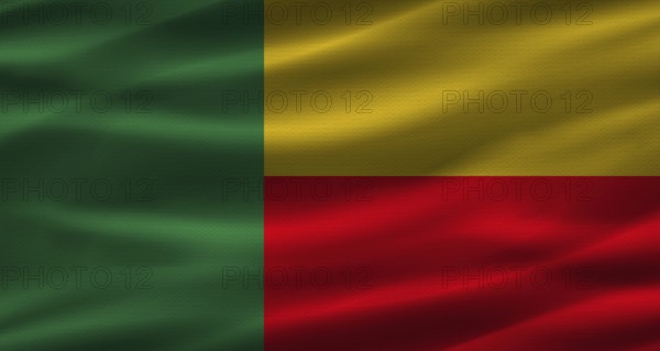 Beninese flag with fabric texture. Realistic flag of Benin waving