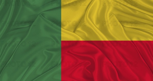 Beninese flag with fabric texture. Realistic flag of Benin waving, National flag