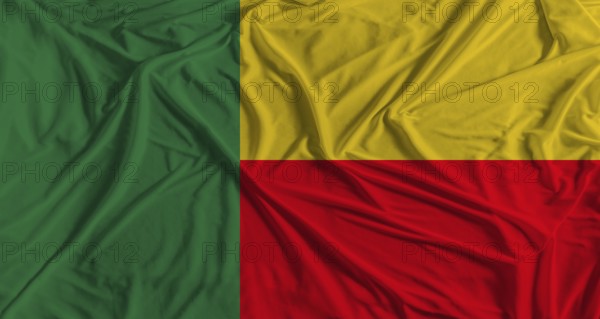Benin flag with fabric texture background. National flag of Benin with cloth texture