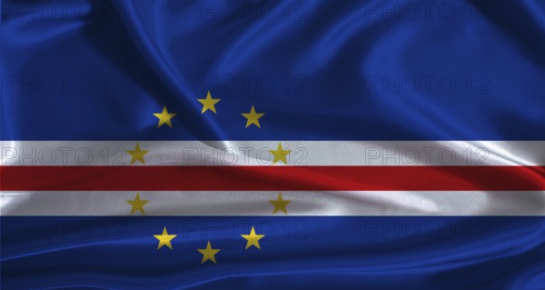 Cape Verde flag with cloth textured background. National flag of Cape Verde with realistic texture