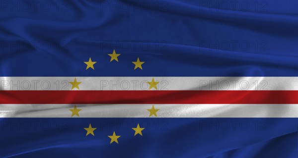 Flag of Cape Verde with fabric textured background. Close up of National flag of Cape Verde with realistic texture