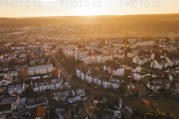 View of a city in soft sunset light, with a quiet atmosphere, Calw, Black Forest, Germany