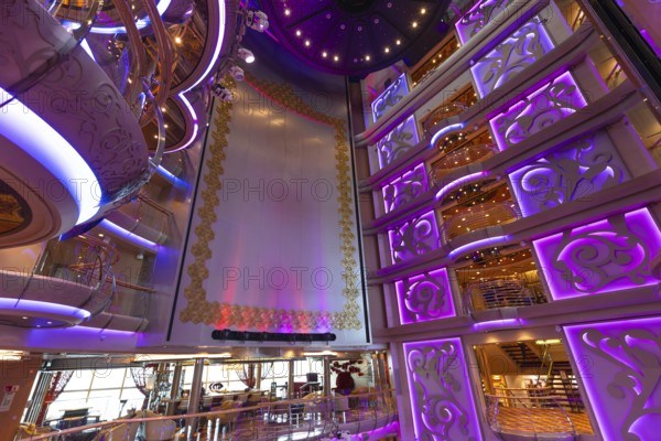 Luxury interiors of the cruise ship on caribbean vacation. Entertainment and guest services area