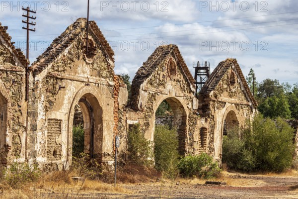 Ruins of former workshop halls, Mina de Sao Domingos, historic copper open-pit mine, Portugal