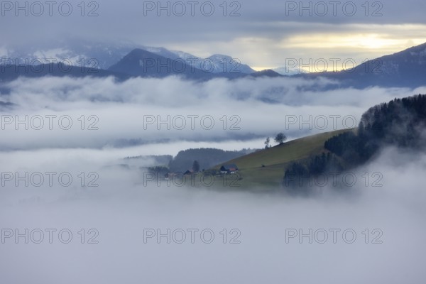 View from Mondseeberg to Gaisberg, inversion weather, Osterhorn Group, Mondseeland, Salzkammergut, Upper Austria, Austria