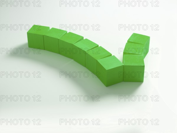 9 green wooden cubes against a white background