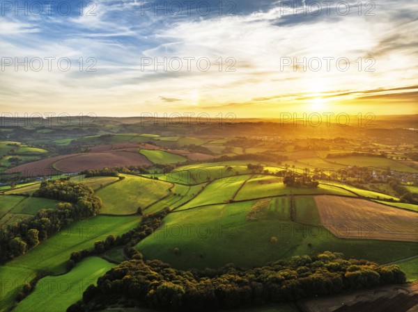 Colours of Devon Farms and Fields over Berry Pomeroy from a drone, Totnes, England, United Kingdom