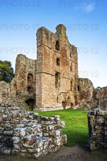 Ruins of Norham Castle and River Tweed, Norham, Northumberland, England, United Kingdom