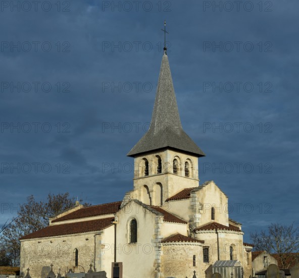 Mazerier village. Painted church St. Saturninus Church. Allier department, Auvergne Rhone Alpes, France